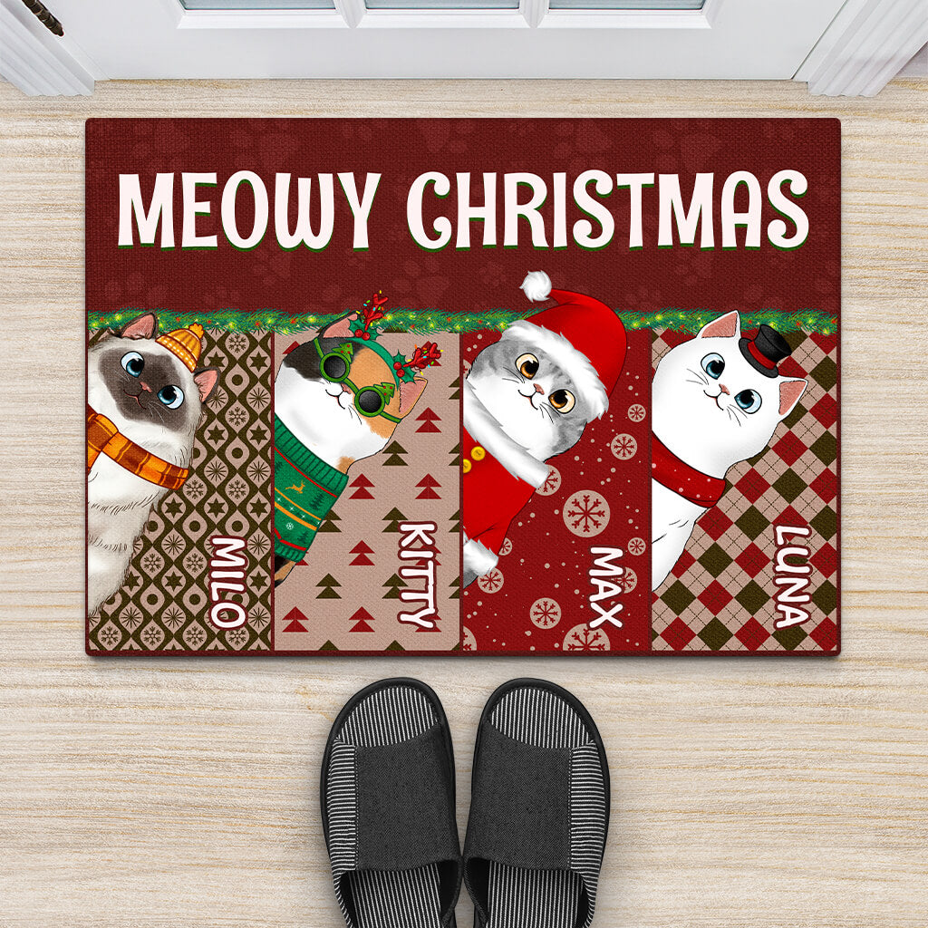 Personalised Cat Merry Christmas Door Mat