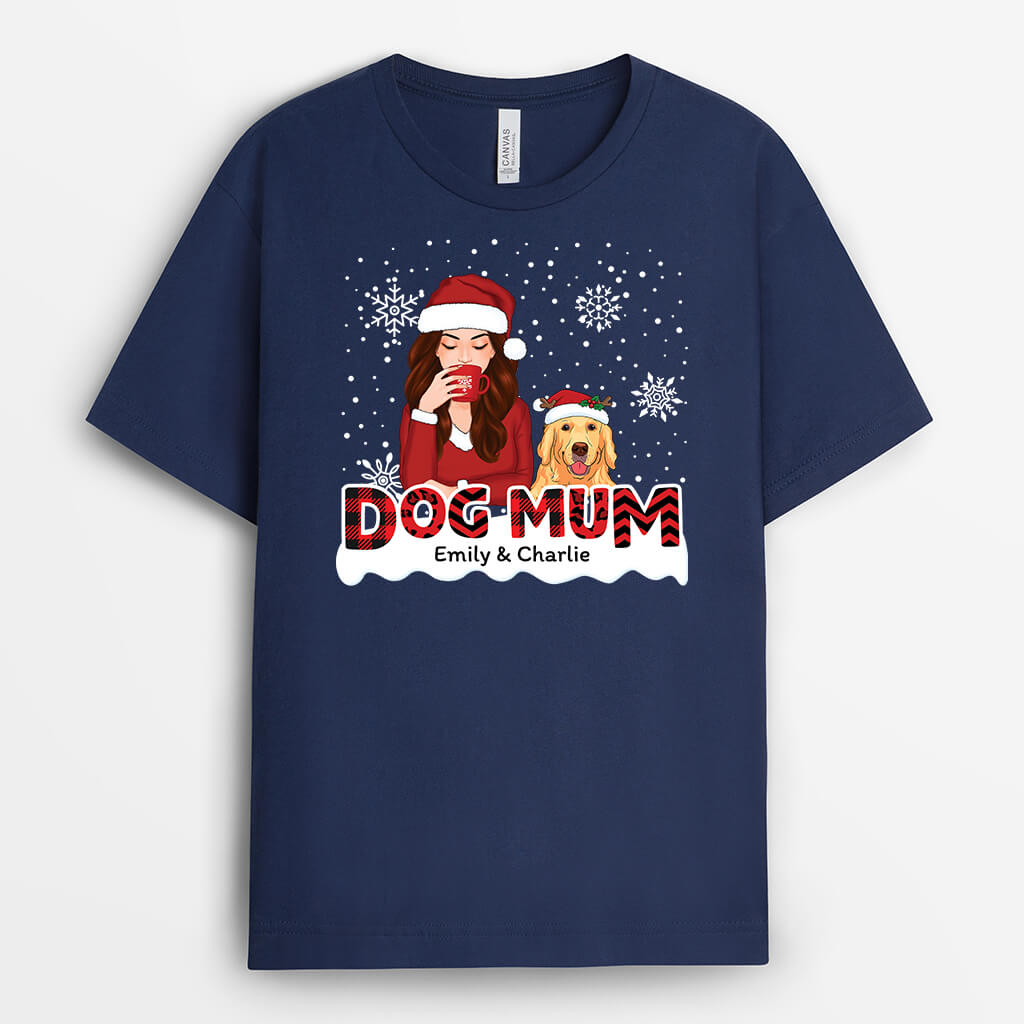 Personalised Dog Mom Red Patterned Xmas T-Shirt