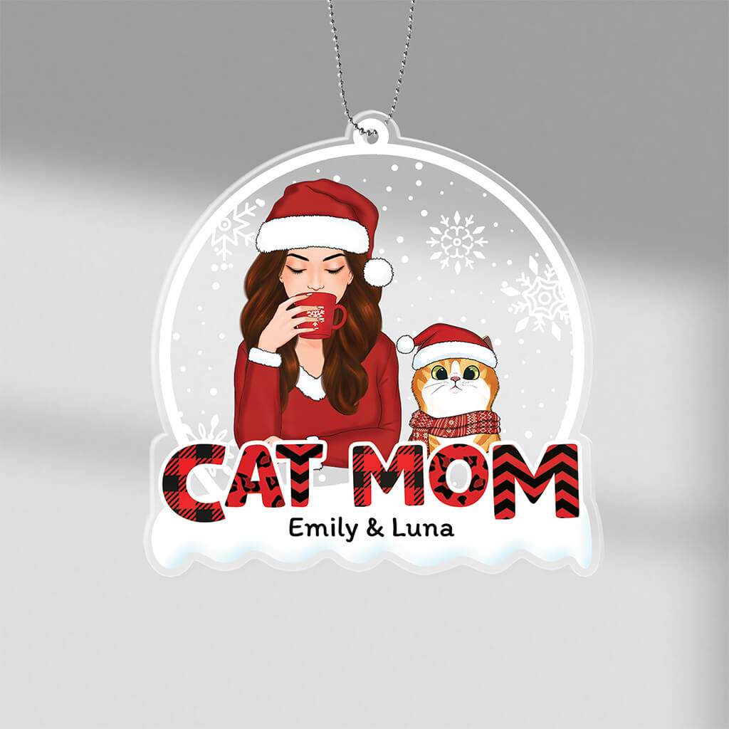 Personalised Cat Mum Red Christmas Ornament