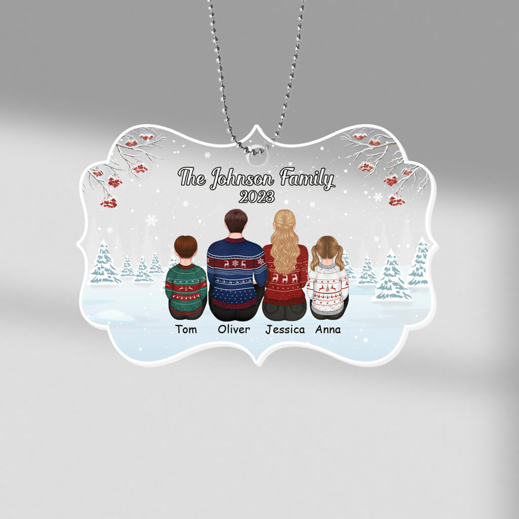 Personalised Family Back View In Snow Christmas Ornament