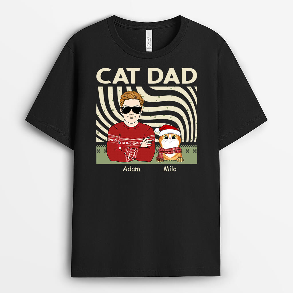 1413AUK1 personalised cat dad christmas t shirt