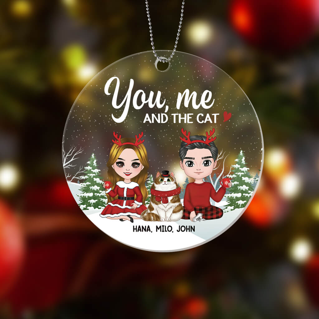 Personalised You, Me And The Cat Christmas Ornament