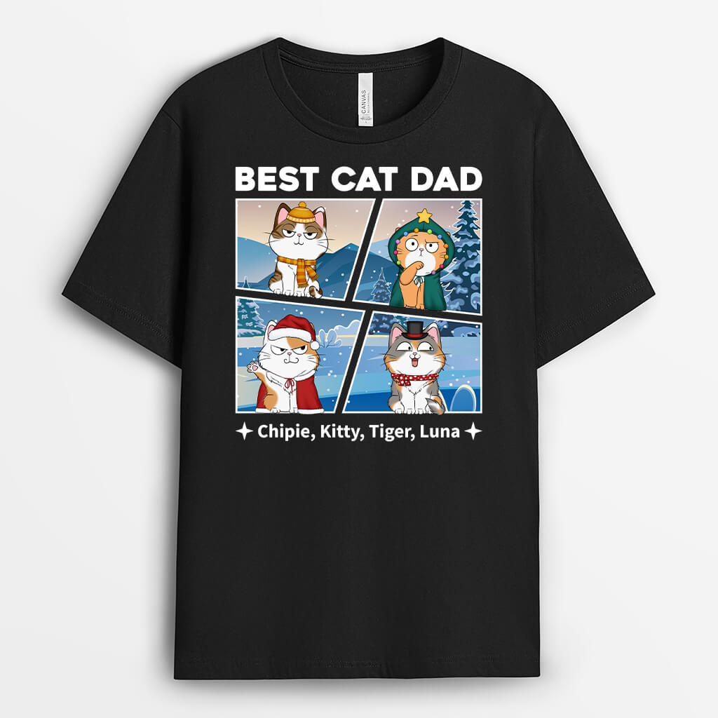 Personalised Best Cat Dad Christmas T-Shirt