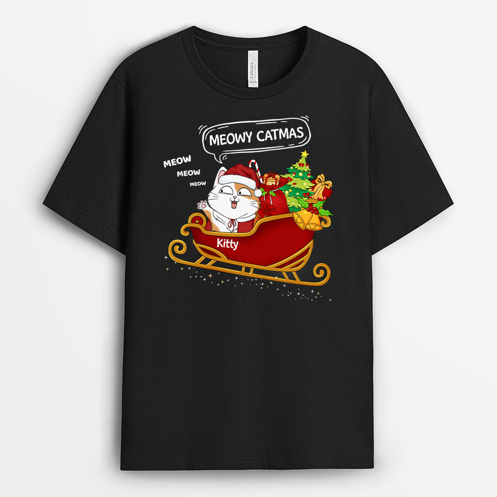 Personalised Meowy Cat Christmas T-Shirt