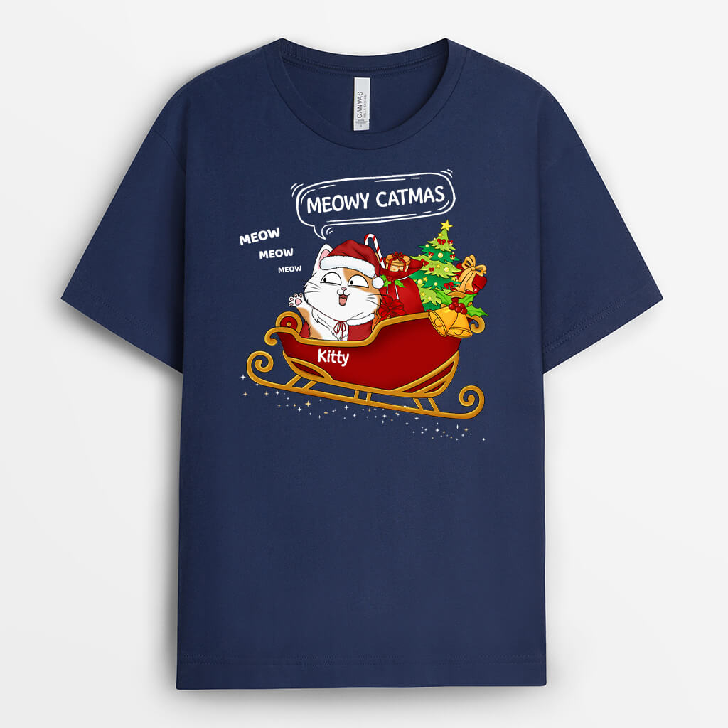 Personalised Meowy Cat Christmas T-Shirt