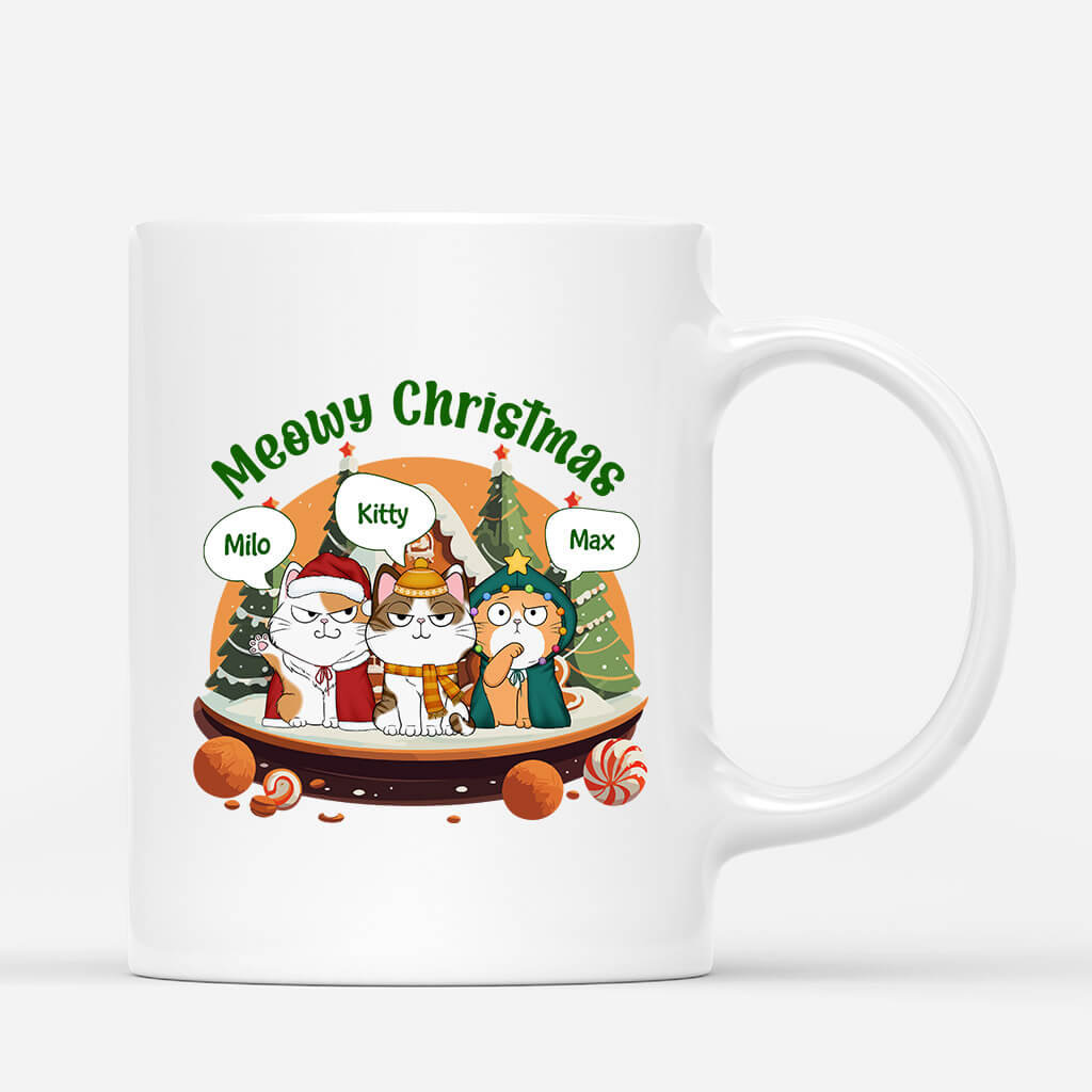 1446MUK1 personalised meowy christmas with cookie house mug