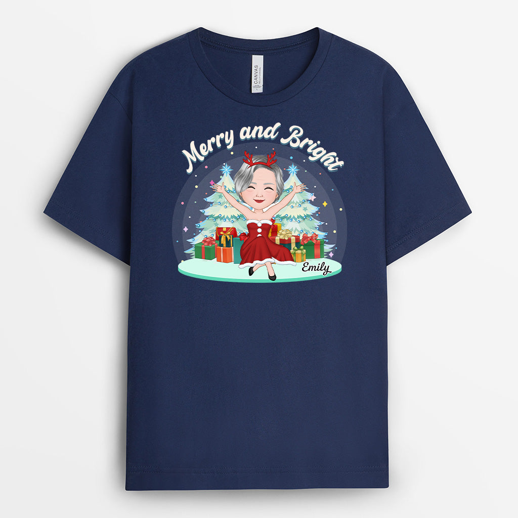 Personalised Merry And Bright Christmas T-Shirt