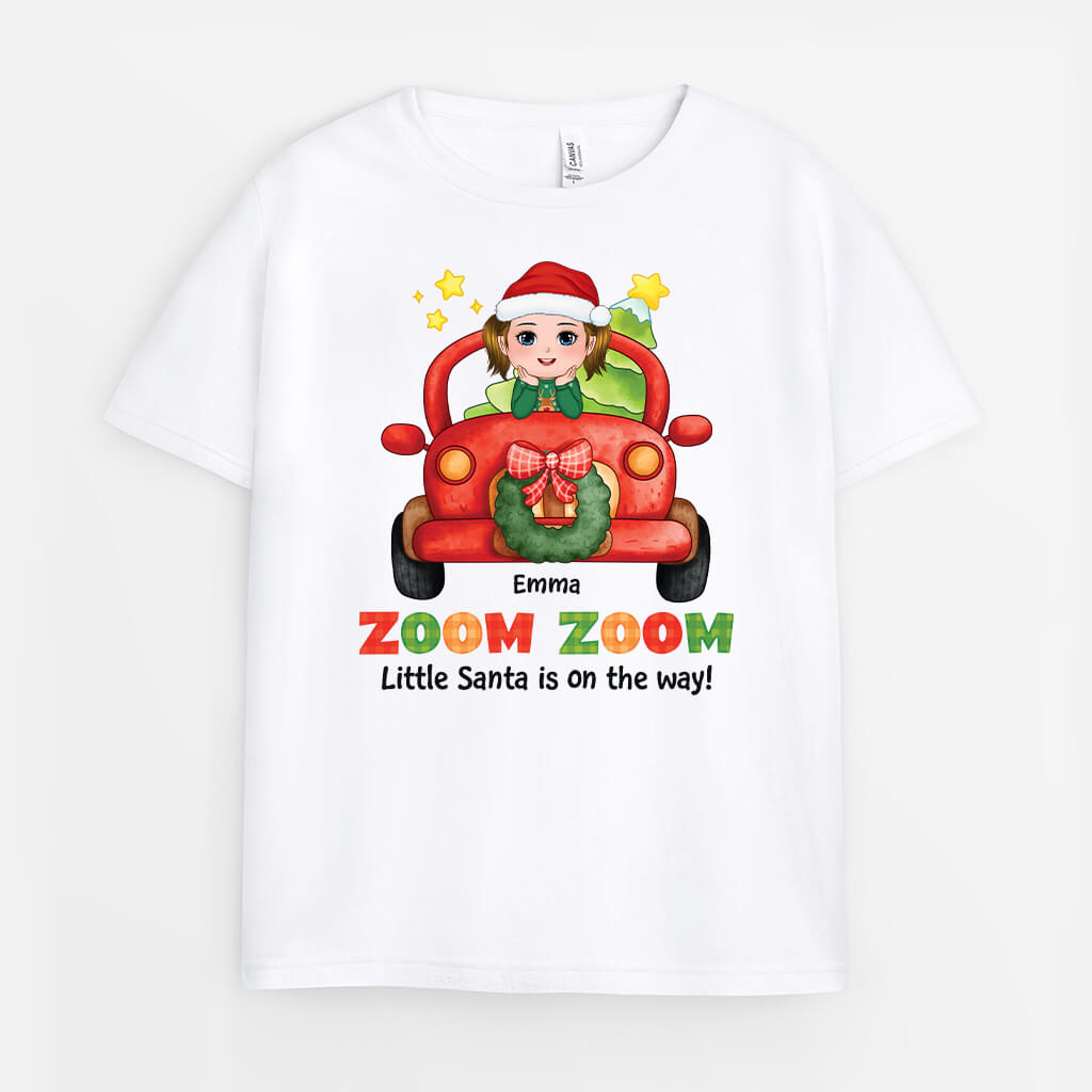Personalised Zoom Zoom, Little Santa is on the Way Kid T-Shirt