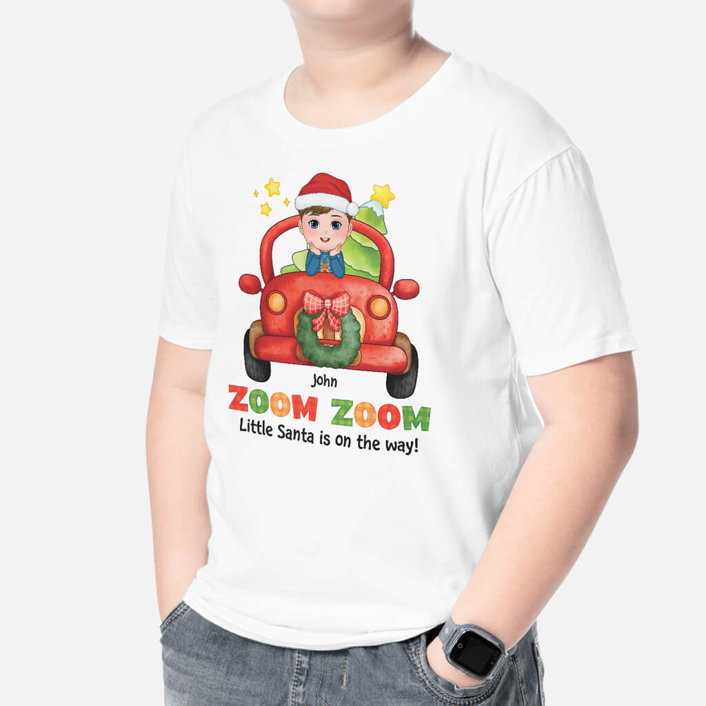 Personalised Zoom Zoom, Little Santa is on the Way Kid T-Shirt