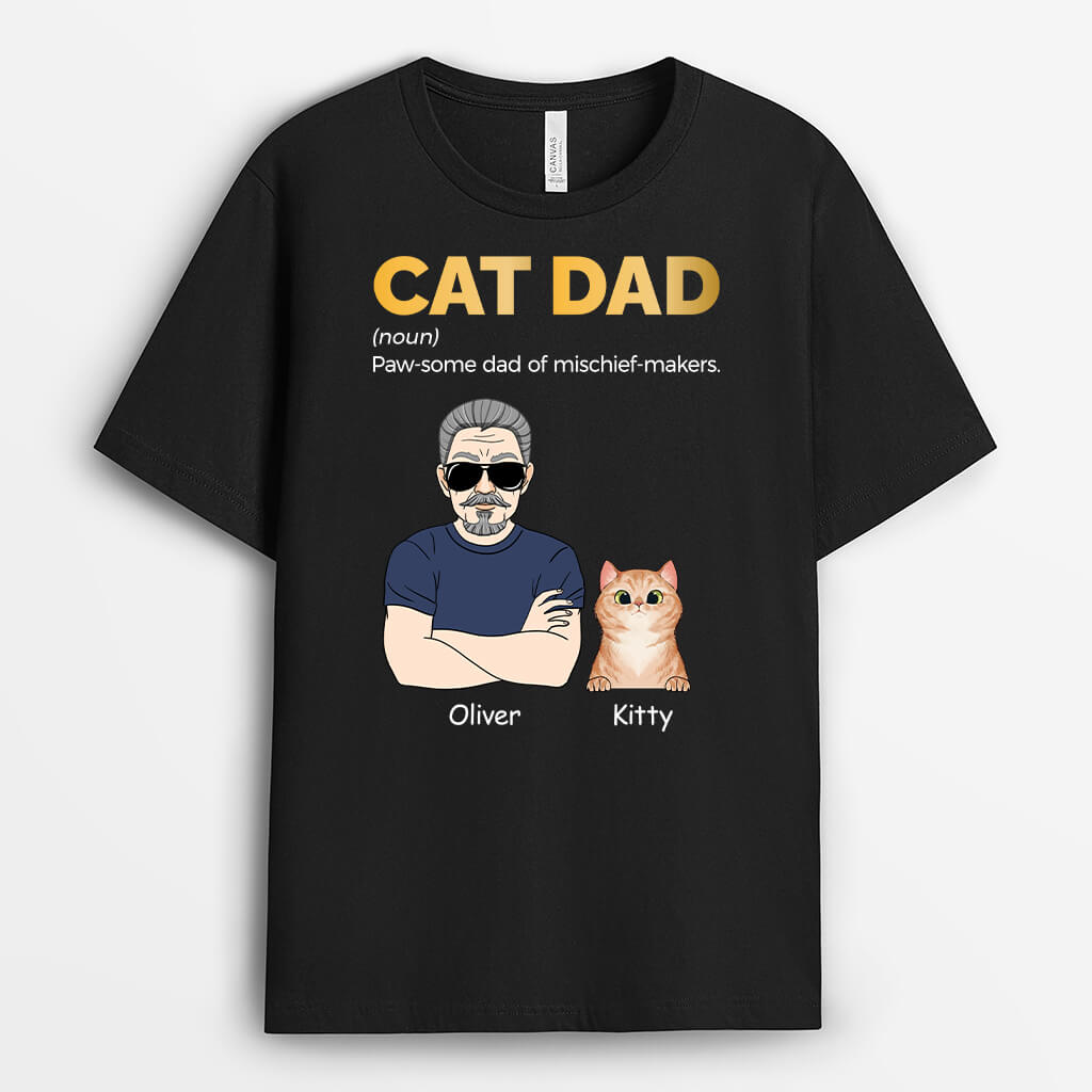 Personalised Cat Dad Paw-some Dad T-Shirt