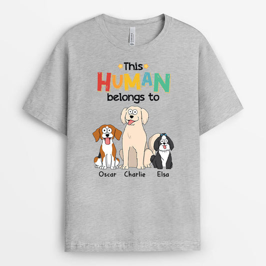 1481AUK2 personalised this human belongs to dog t shirt