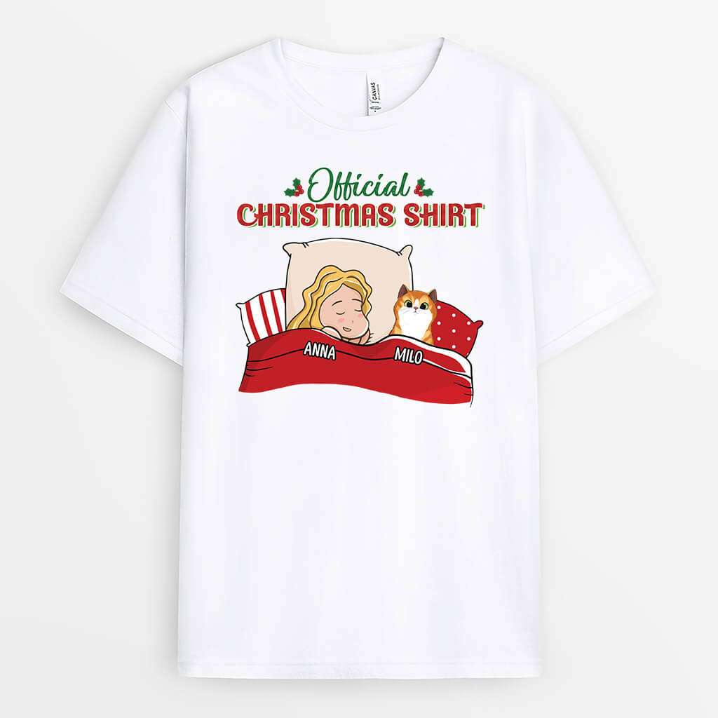 1543AUK2 personalised official christmas cat outfit t shirt