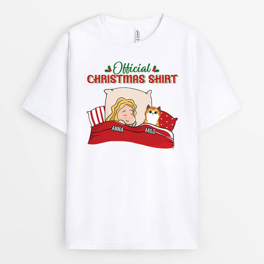 1543AUK2 personalised official christmas cat outfit t shirt