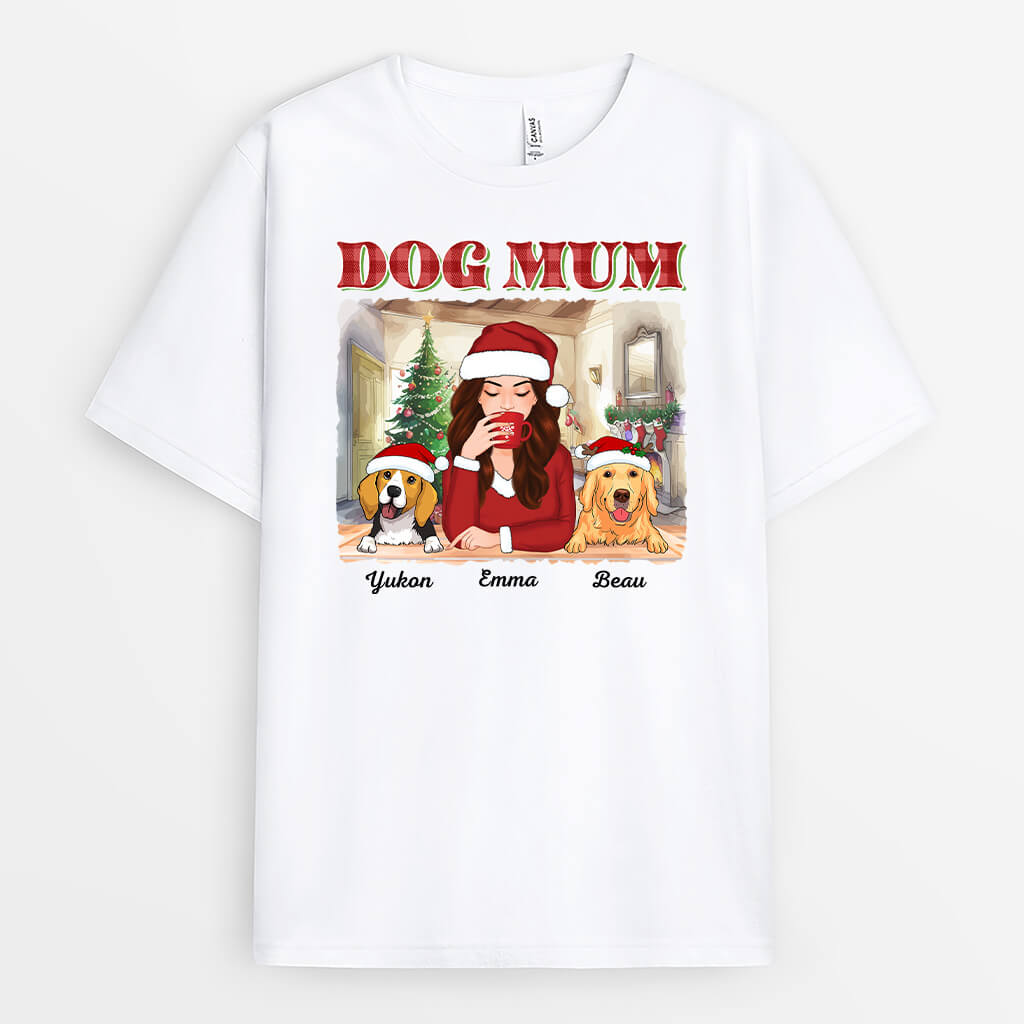 1544AUK1 personalised christmas and dog mum t shirt