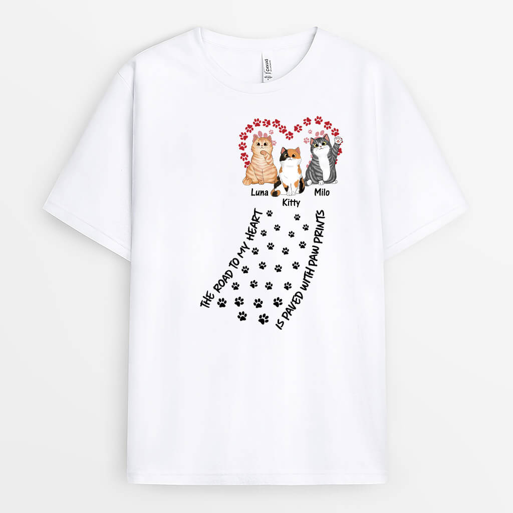 Personalised Road To Heart Fluffy Cats T-Shirt