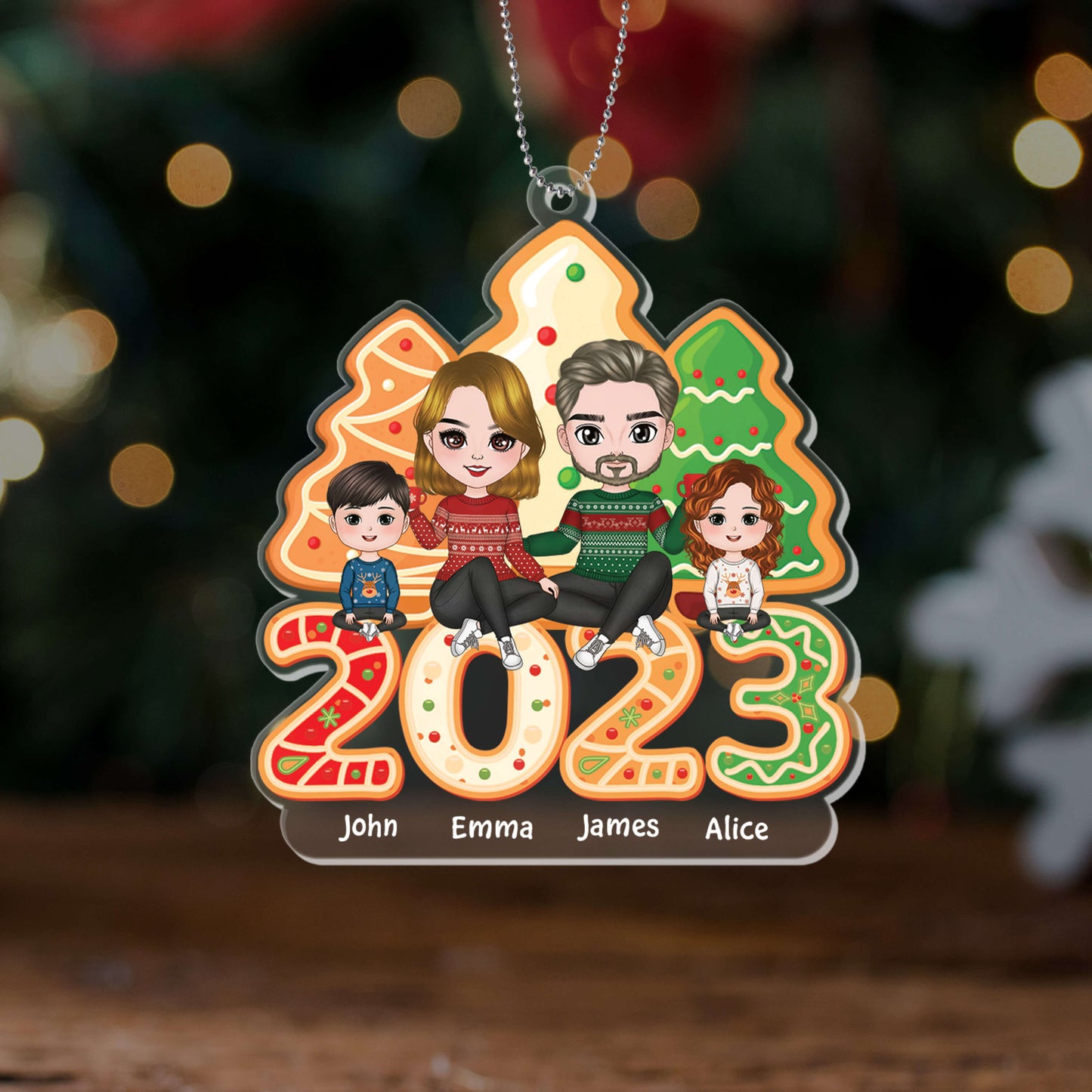 Personalised Family Sitting Christmas Tree Ornament