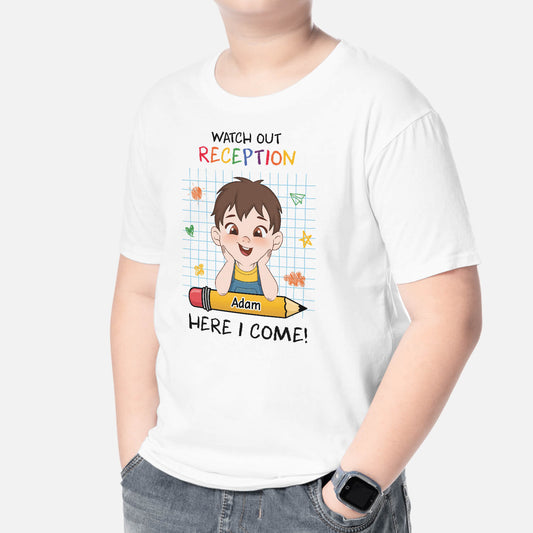 1659AUK2 personalised watch out reception kid t shirt