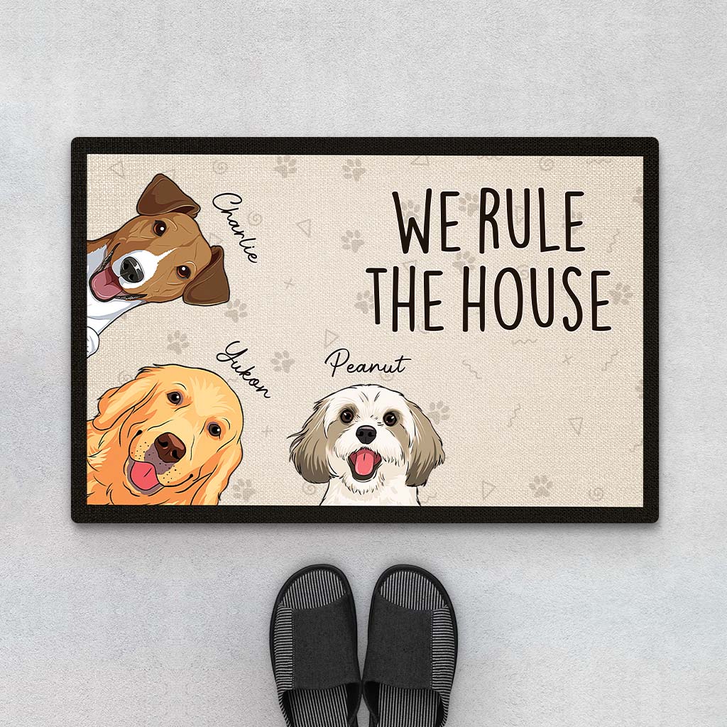 Personalised We Rule The House Funny Dog Doormat