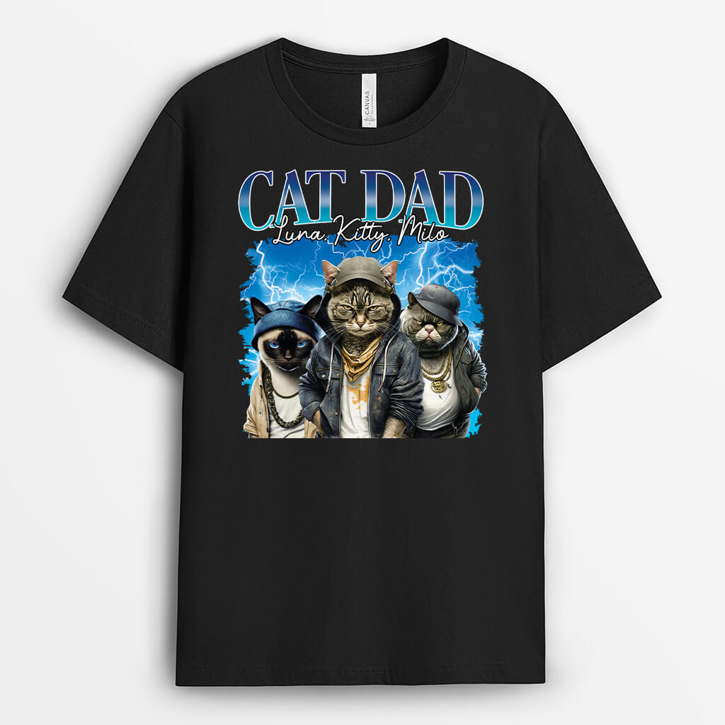 1675AUS1 personalized hip hop cat dad cat mom thunder lightning t shirt