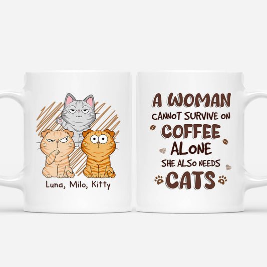 1723MUK1 personalised a woman cannot survive alone cat mug