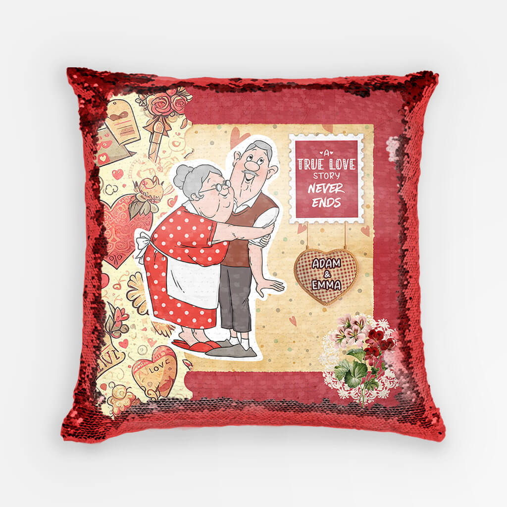 Personalised True Love Story Never Ends Sequin Pillow