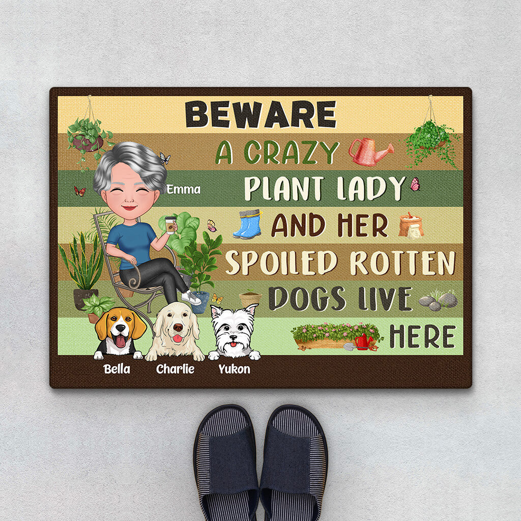 Personalised Beware A Crazy Plant Lady Doormat