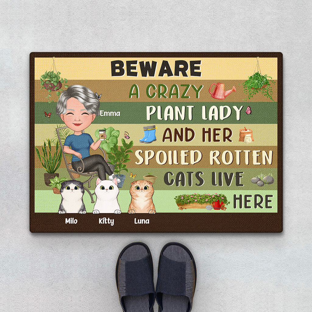 Personalised Beware Crazy Plant Lady Doormat