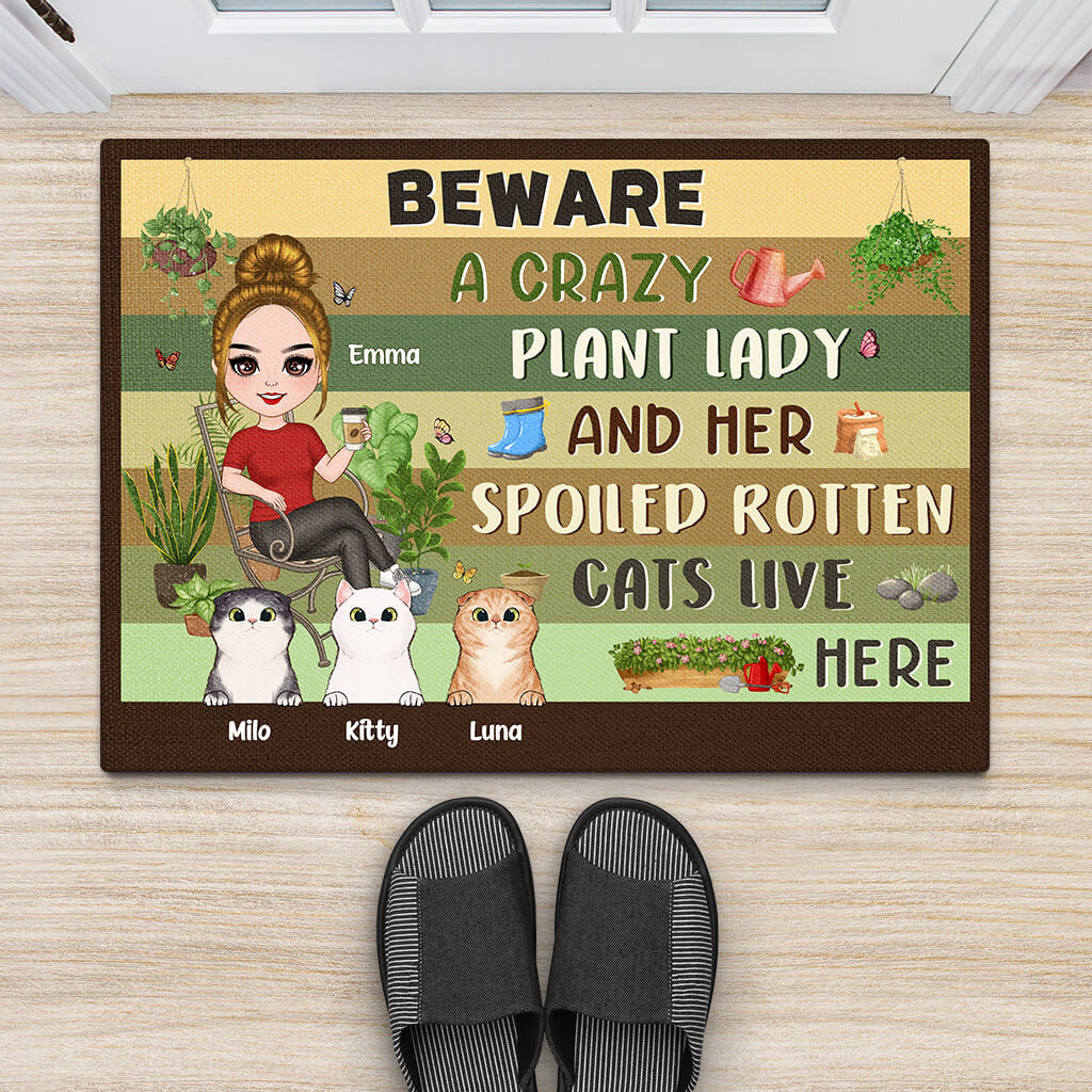 Personalised Beware Crazy Plant Lady Doormat