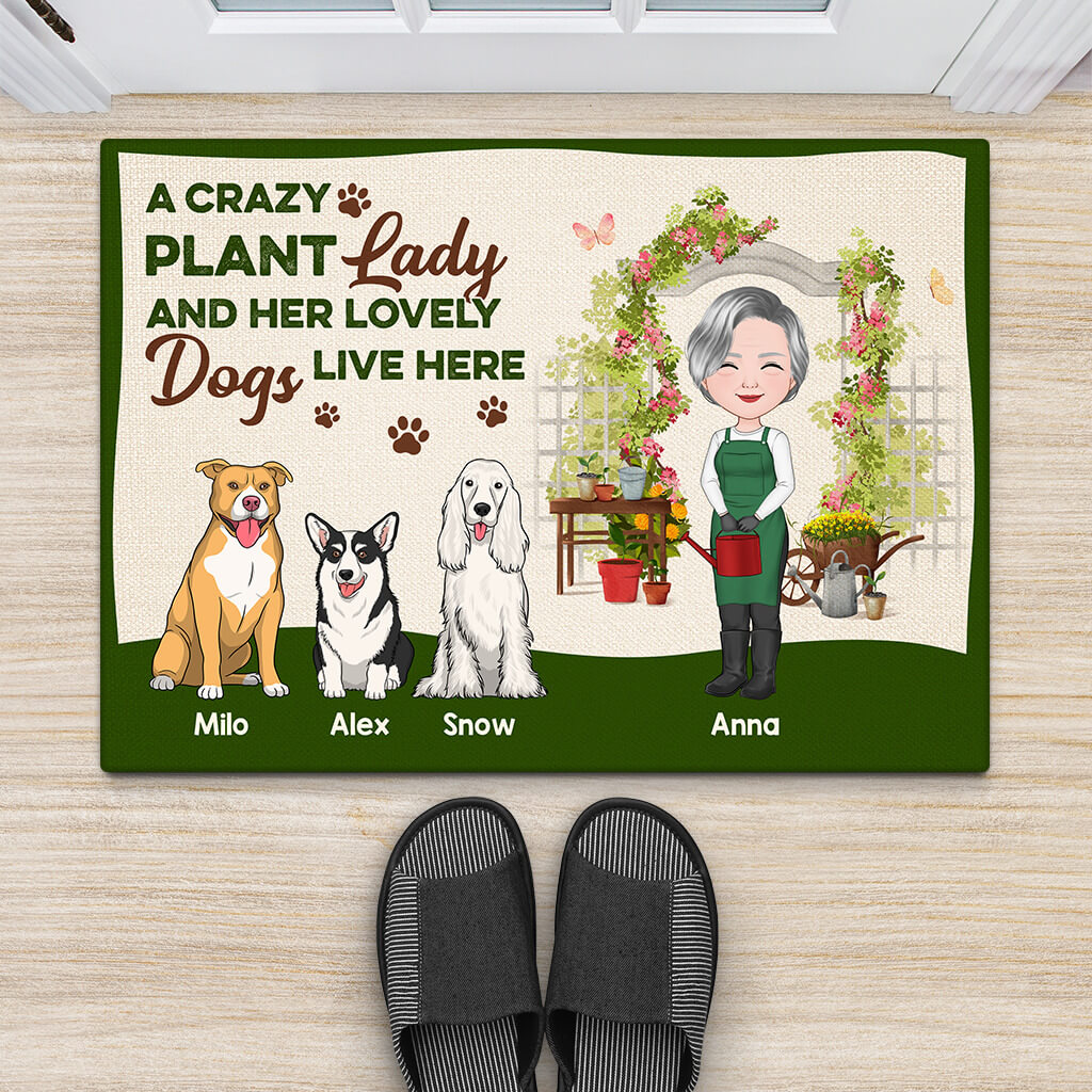 Personalised A Crazy Plant Lady And Her Lovely Dogs Live Here Doormat