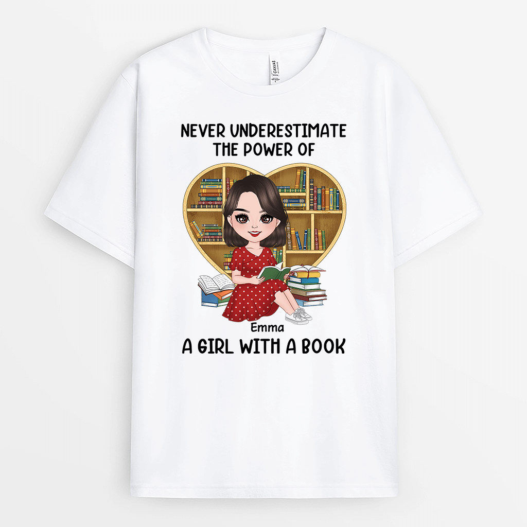 Personalised Never Underestimate The Power Of A Woman With A Book T-Shirt