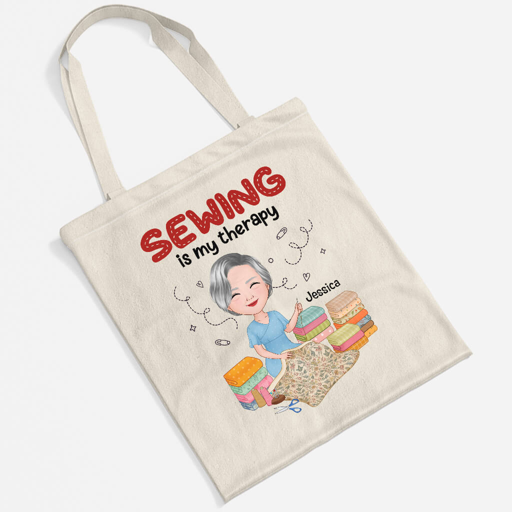 Personalised Sewing Is My Therapy Tote Bag