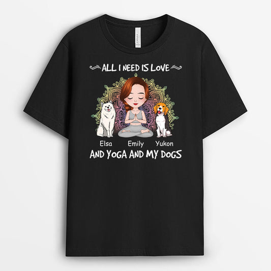 1900AUK1 personalised love and yoga and my dogs t shirt