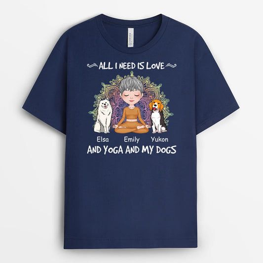 1900AUK2 personalised love and yoga and my dogs t shirt