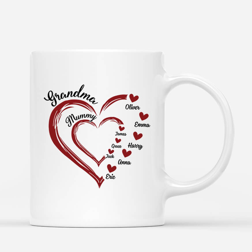 Personalised Mum And Grandma In Heart Shape Mug