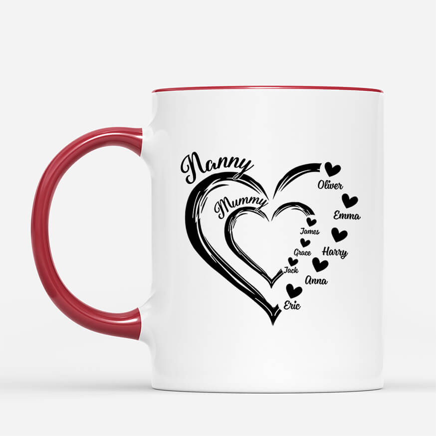 Personalised Mum And Grandma In Heart Shape Mug