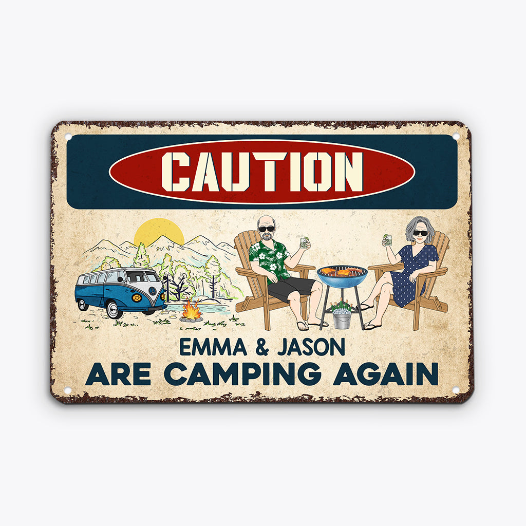 Personalised Caution, They Are Camping Again Metal Sign