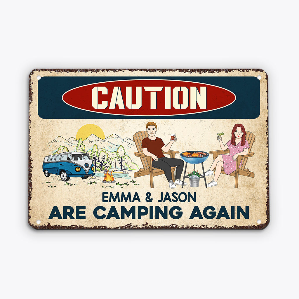 Personalised Caution, They Are Camping Again Metal Sign