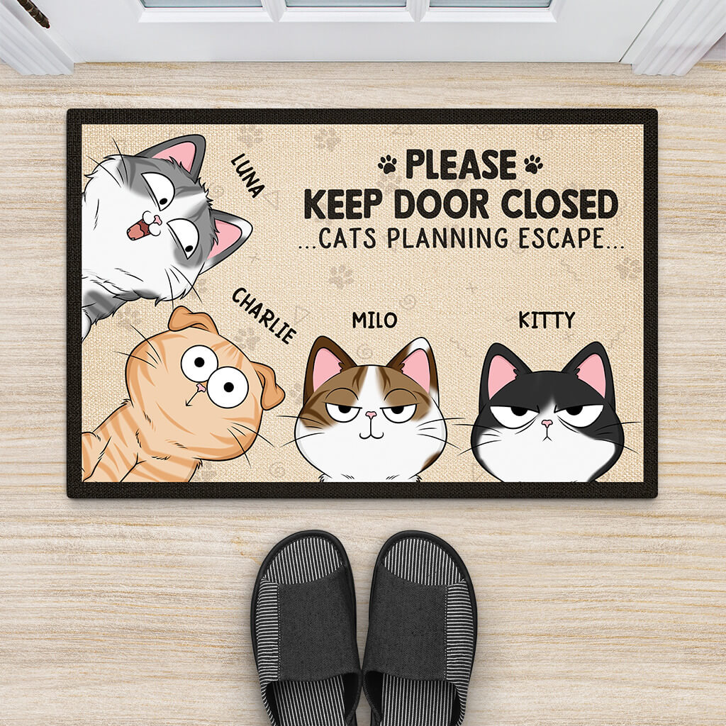 2123DUK2 personalised please keep the cat door closed doormat