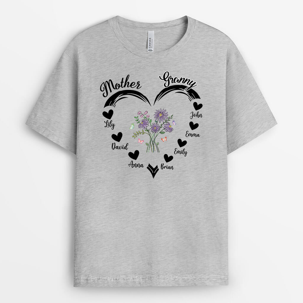 Personalised Mummy Heart Flower T-Shirt