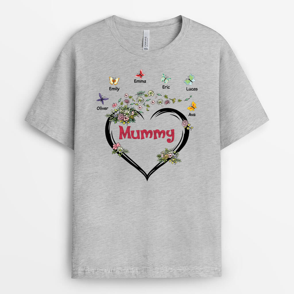 Personalised Grandma Heart With Flowers T-Shirt
