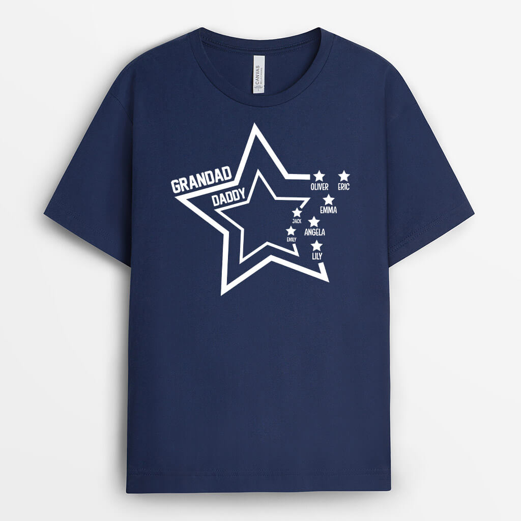 Personalised Grandad And Daddy With Star Shape T-Shirt