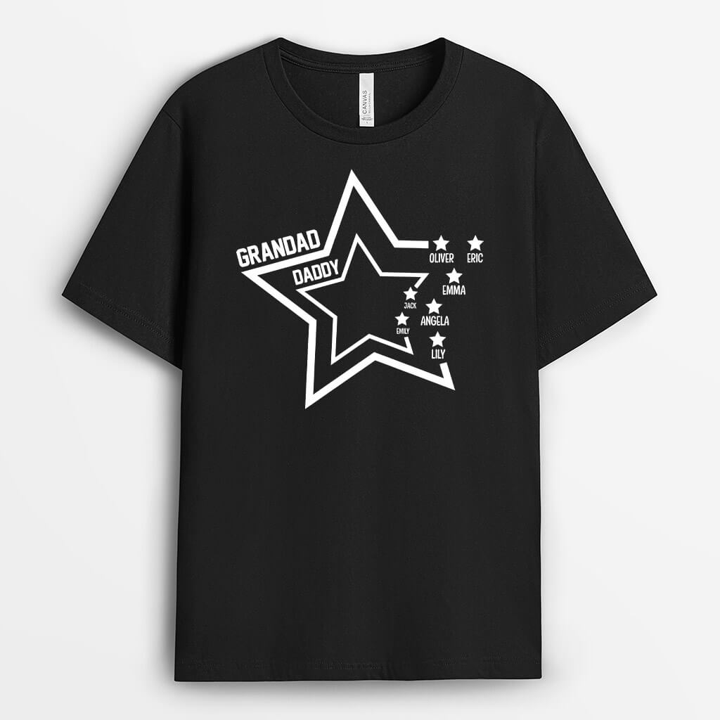 Personalised Grandad And Daddy With Star Shape T-Shirt