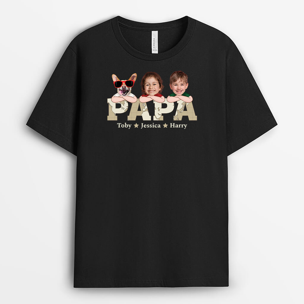 Personalised Papa With The World Map T-Shirt