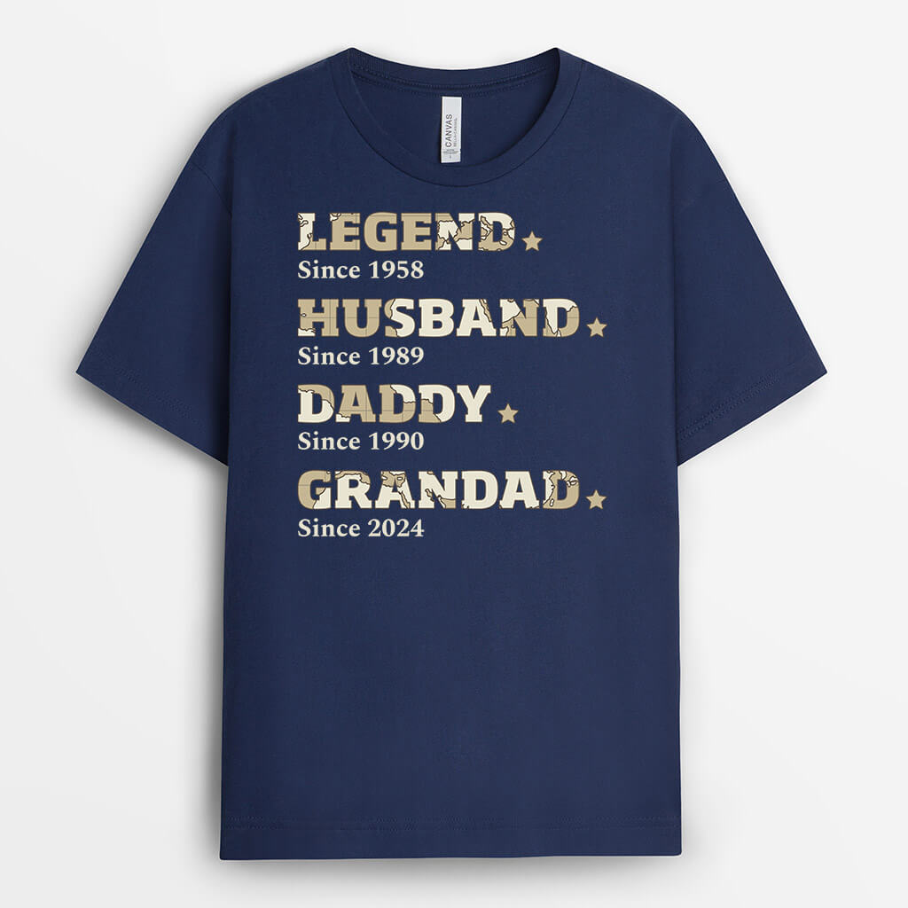 Personalised Legend Husband Daddy Grandad Map Pattern T-shirt