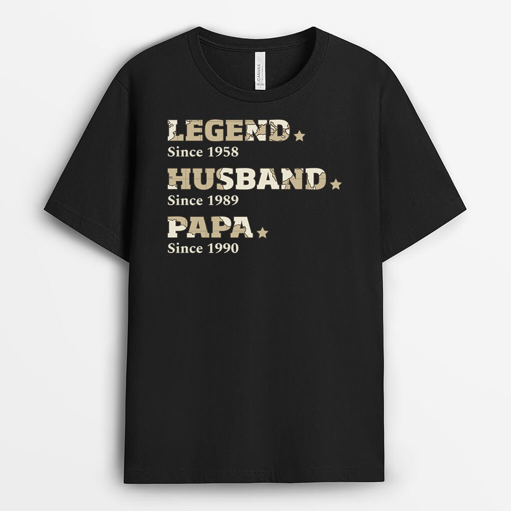 Personalised Legend Husband Daddy Grandad Map Pattern T-shirt