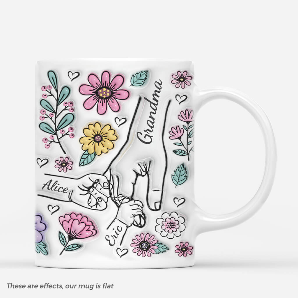 2408MUK1 personalised mom and kids holding hands flowers mug_5bf944a7 4a68 428d ae89 2298c643933e