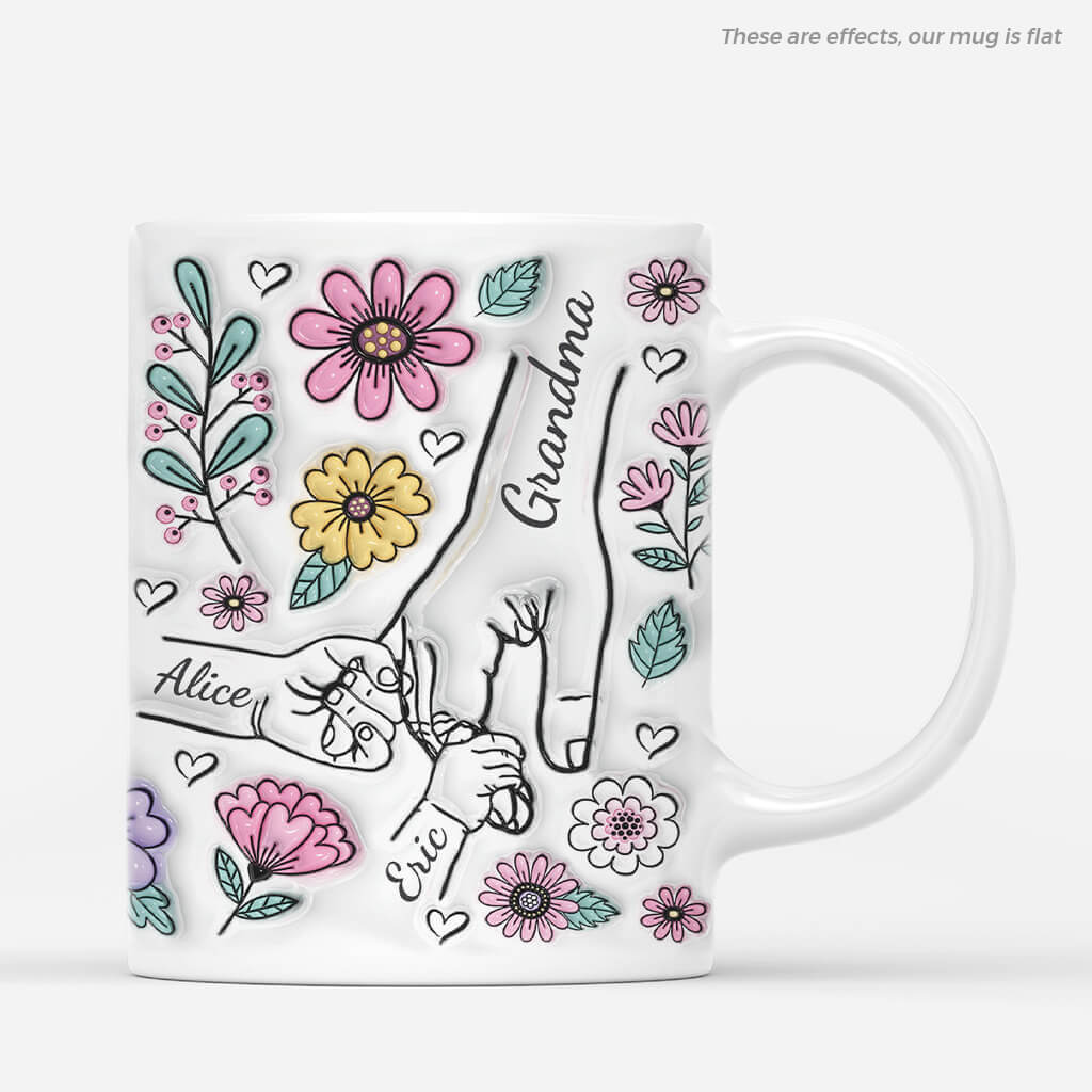 Personalised Mummy and Kids Holding Hands FLowers Mug