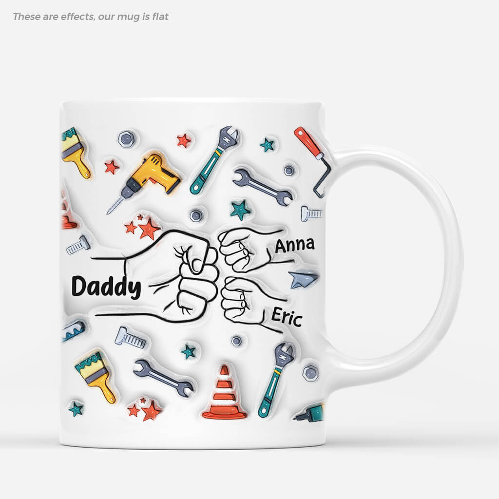 2409MUK1 personalised dad and kids fists bump repair tools mug