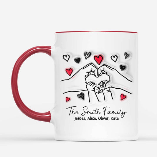 2411UK2 personalised family holding hands hearts mug