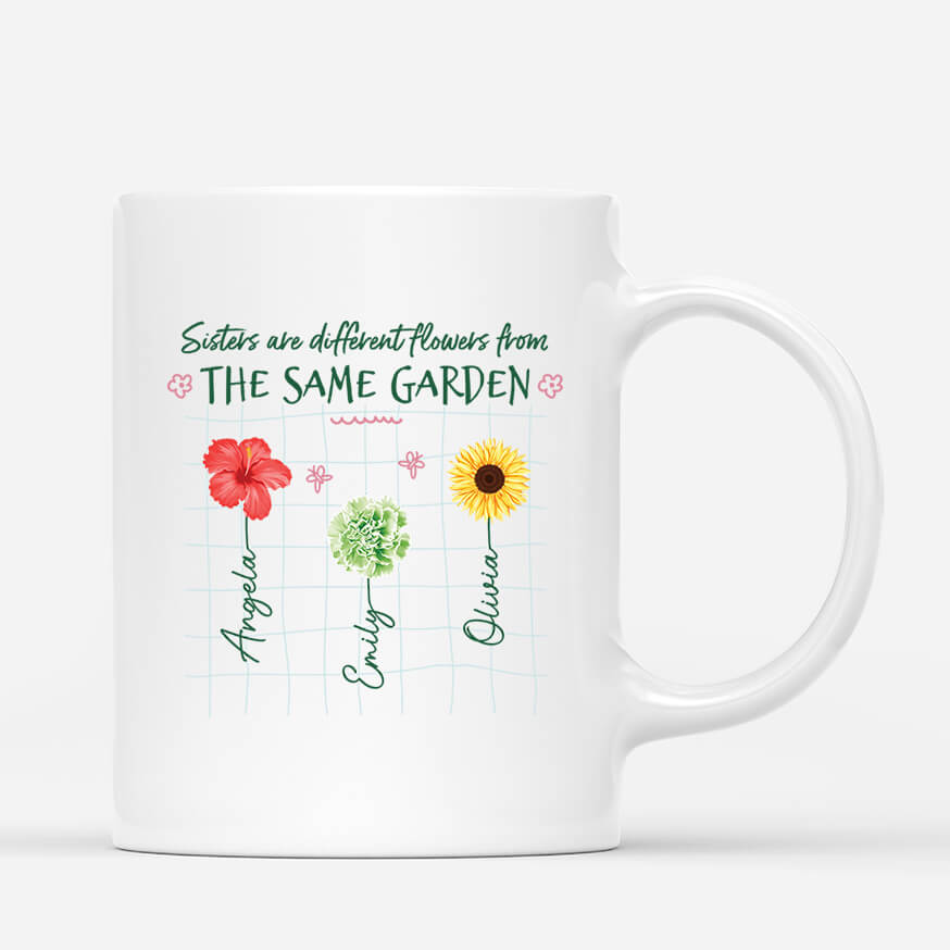 Personalised Sisters Are Different Flowers From The Same Garden Mug